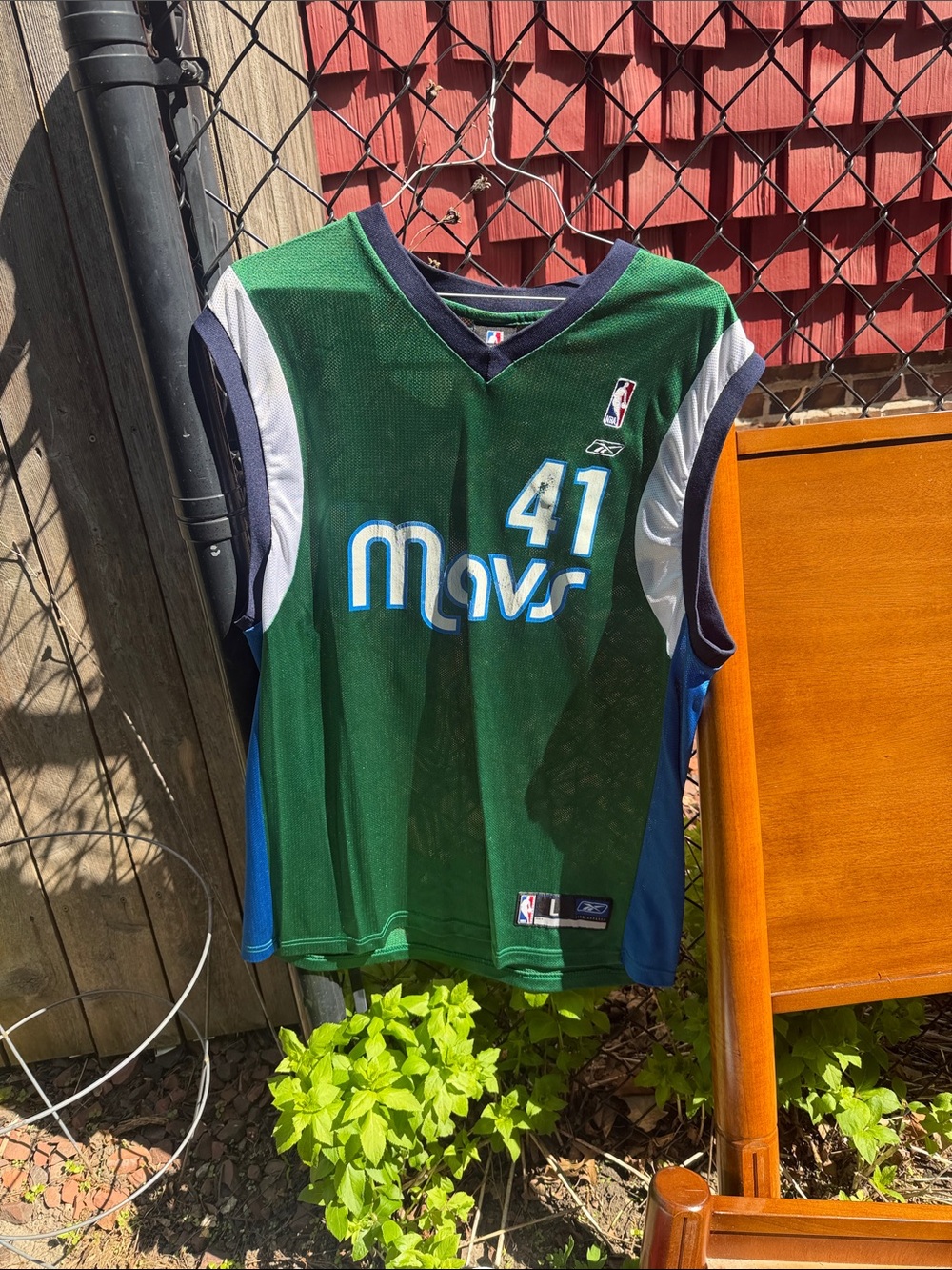 Reebok Green Mavericks #41 Basketball Jersey with Blue & White Accents